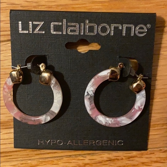 Liz Claiborne earrings pink gray swirl NWT - Picture 3 of 5